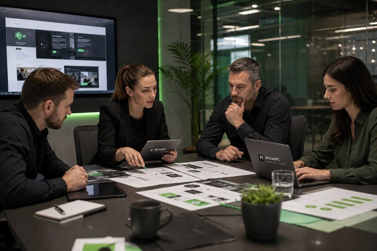 Team discussing a website launch roadmap and digital planning